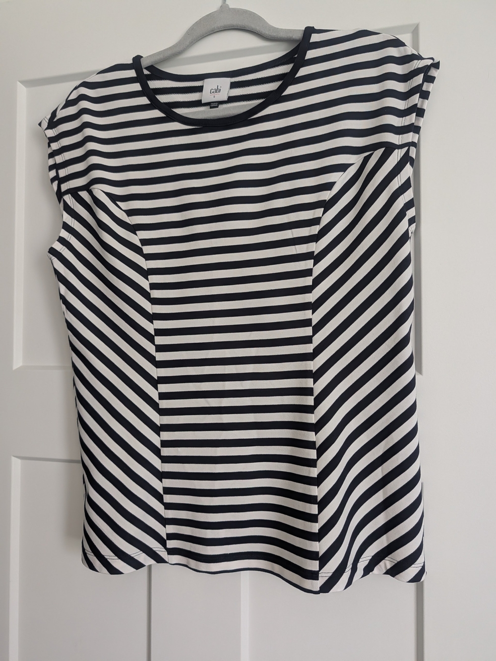 CAbi Black and White Striped Short Sleeve Tee